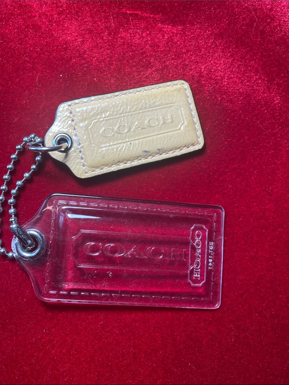 Coach Leather and Clear Tag Keychain - Tan and Clear